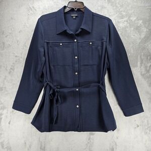 J. Jill Wearever Navy Blue Button Front Utility Belted Shirt Jacket Size XL